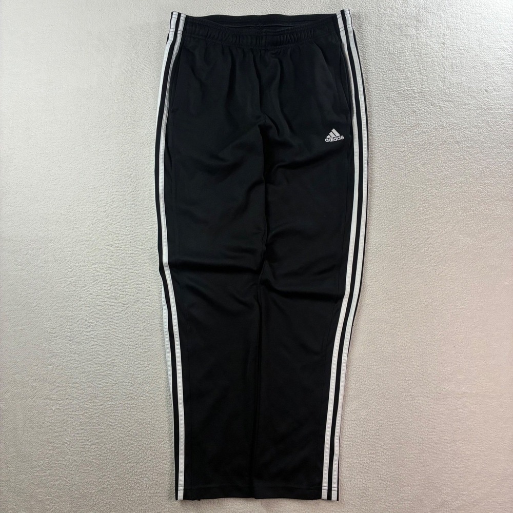 Y2K Adidas Baggy Track Pants Mens LG Black White Loose Relaxed Sweatpants Active